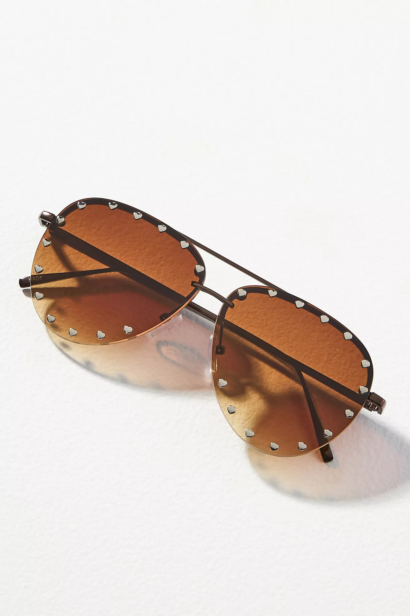 I-SEA Studded Heart Aviator Sunglasses | Anthropologie (US)