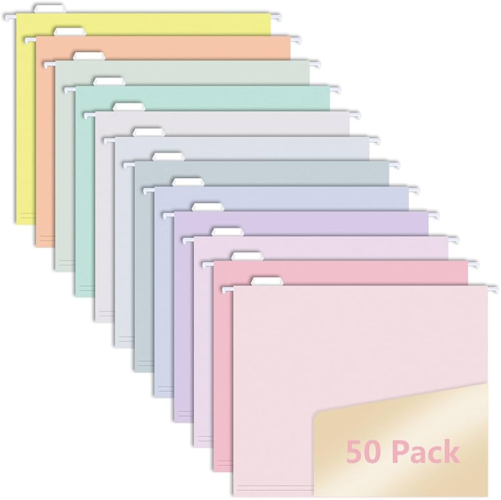 50pcs MagDurnus Hanging File Folders, Pastel Color Design,Letter Size with 1/5 Adjustable Cut Tab... | Amazon (US)