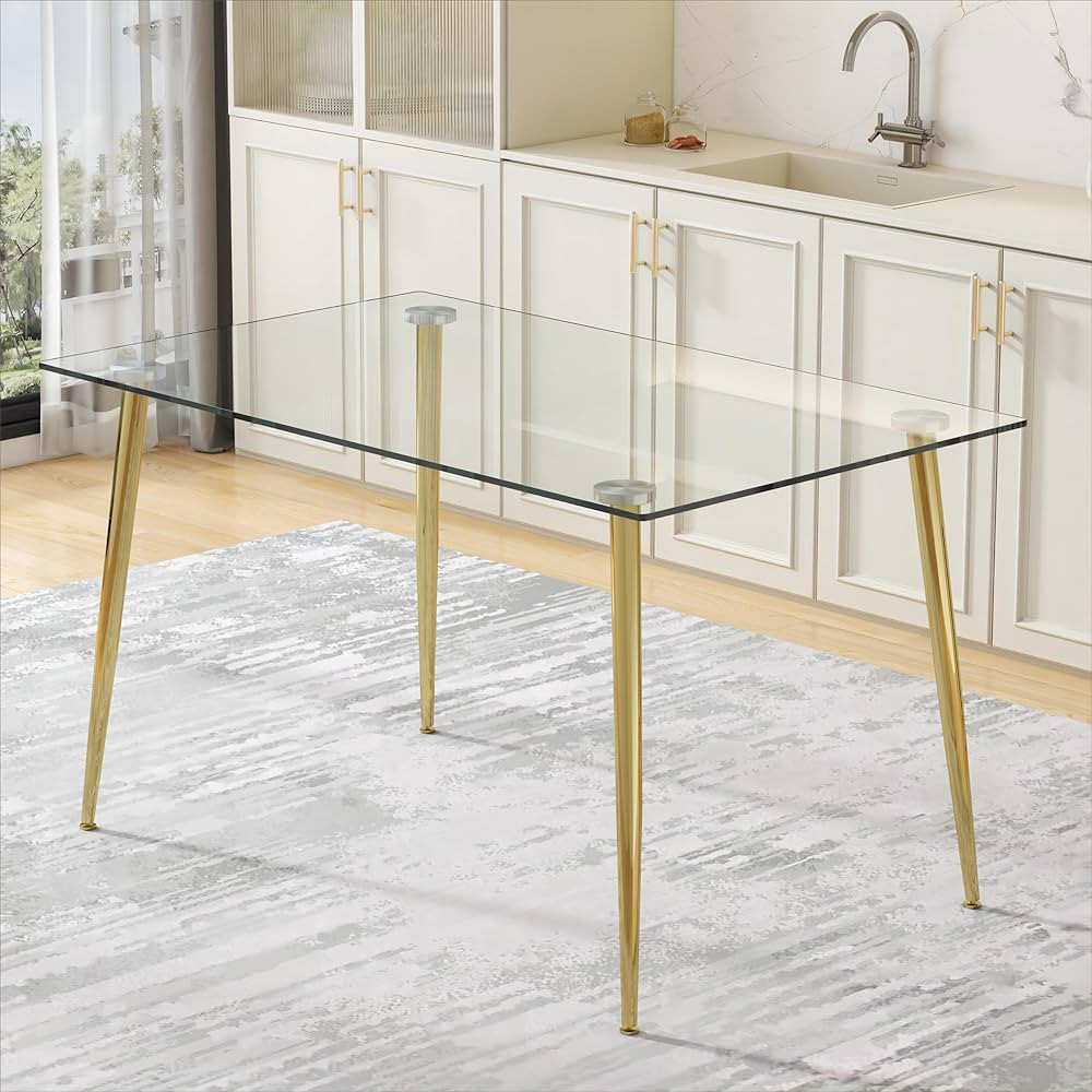 Glass Dining Table for 4 with 51 inch Clear Tempered Glass Top, 0.31" Modern Rectangular Glass Ki... | Amazon (US)