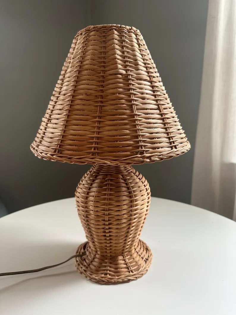 Vintage Wicker Table Lamp and Shade - Etsy | Etsy (US)