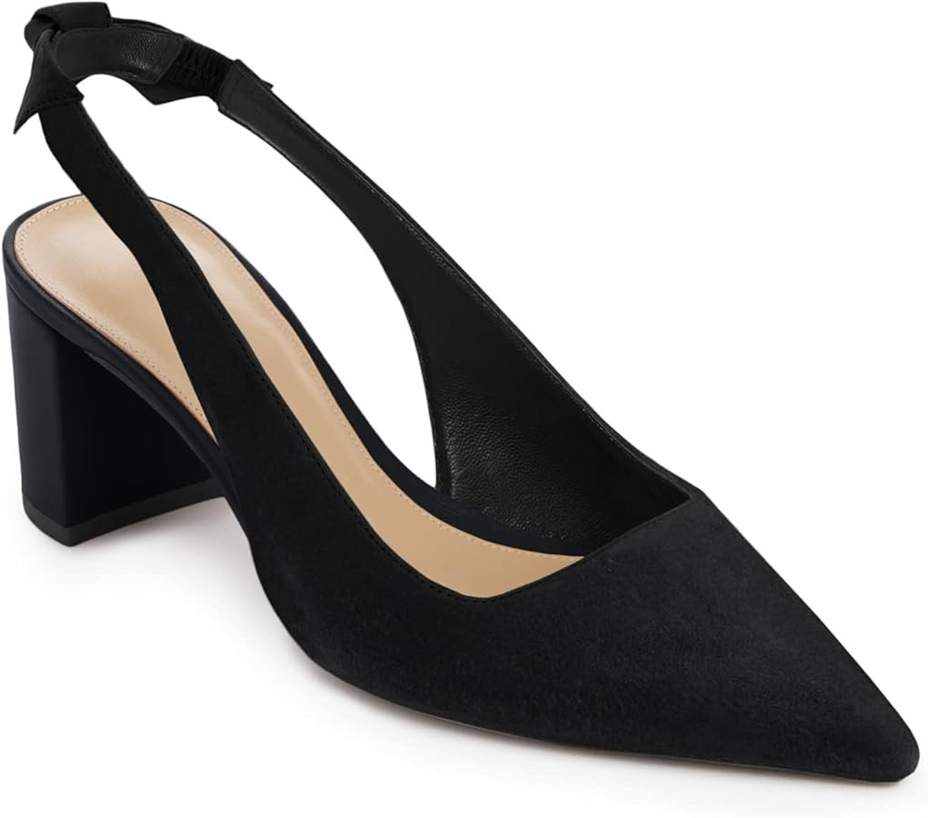 Juliet Holy Womens Pumps Pointed Toe Slip on Slingback Cute Bowknot Classic Chunky Block Heels | Amazon (US)