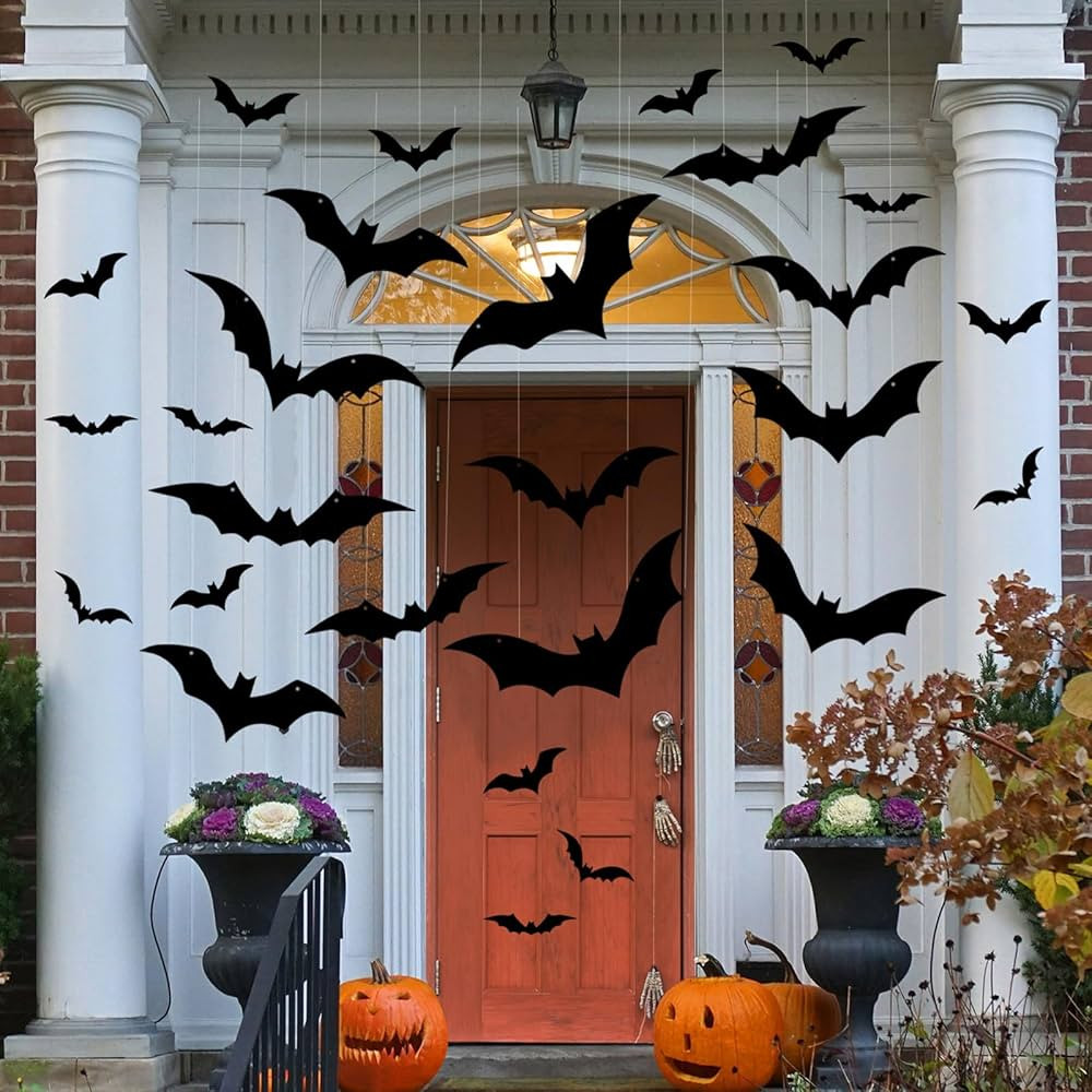 24 Pcs Hanging Bats Halloween Decoration 3D Halloween Bats Wall Decor 3 Different Size bat Decora... | Amazon (US)