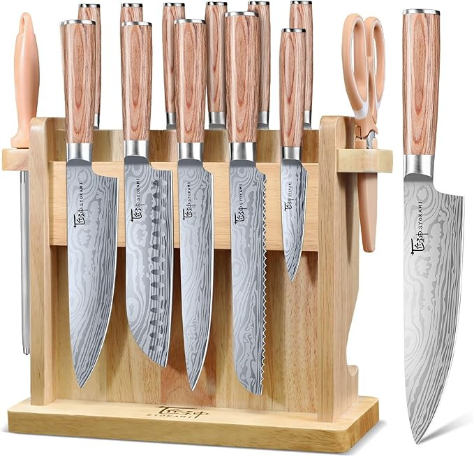 SYOKAMI Japanese Knives Set for Kitchen with Block, 14 PCS Magnetic Knife Set with Holder and Sha... | Amazon (US)