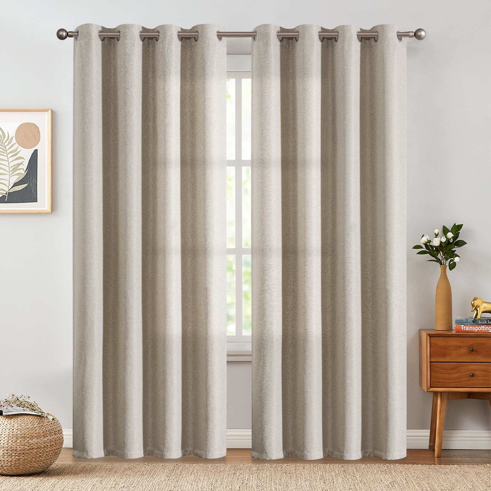 Curtainking Room Darkening Curtains 84 inches Greyish Beige Faux Linen Curtains Bedroom Living Ro... | Walmart (US)