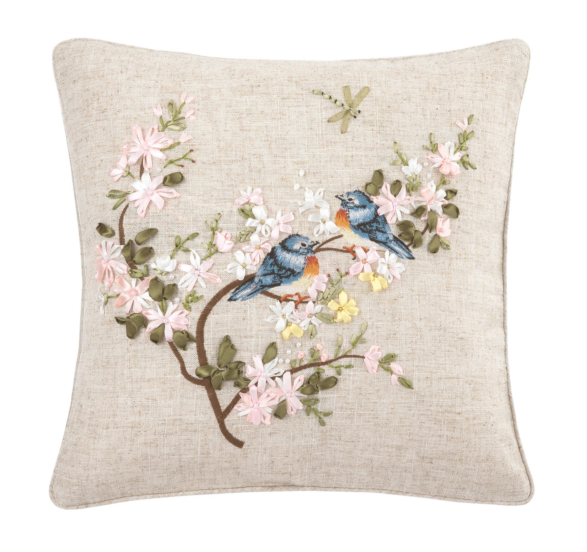 Bluebird Hand Crafted Ribbon Easter Spring Art Pillow | Wayfair North America