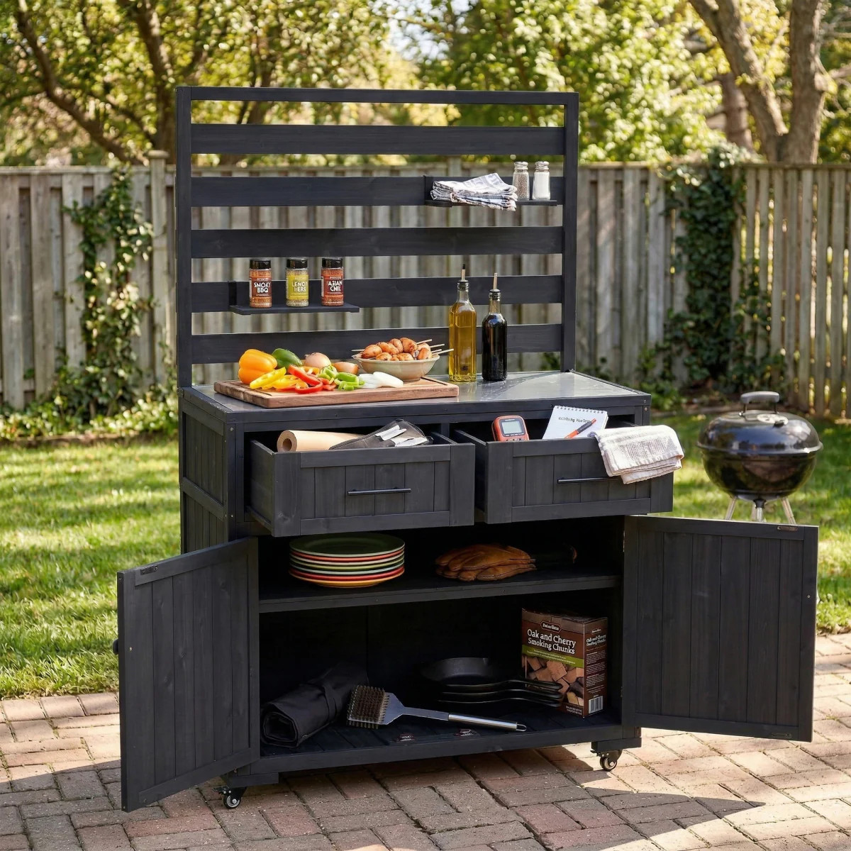 Streamdale Large Solid Wood Outdoor Kitchen Island & Grill Prep Table with Stainless Top | Shop Simon