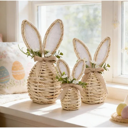 2026 New Easter Decor Rattan Bunny, 3 Pack Wicker Bunnies Easter Indoor Decorations for Home Table Centerpiece, Spring & Farmhouse Woven Rabbit Decor | Walmart (US)