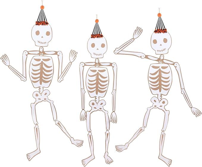 Meri Meri Vintage Giant Jointed Halloween Skeletons, 3 Hanging Skeletons in Party Hats, Skeleton ... | Amazon (US)