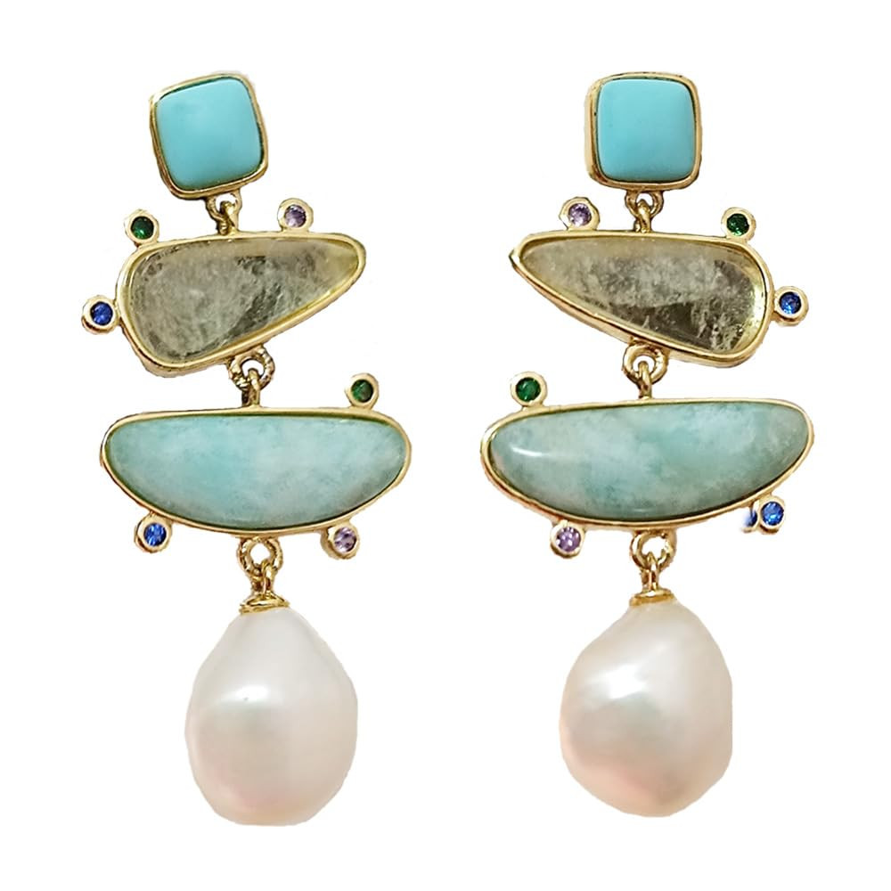 Yomisa Boho Dangle Earrings for Women Gold Silver,Statement Earrings Amethyst Jade Pearl Drop Dan... | Amazon (US)