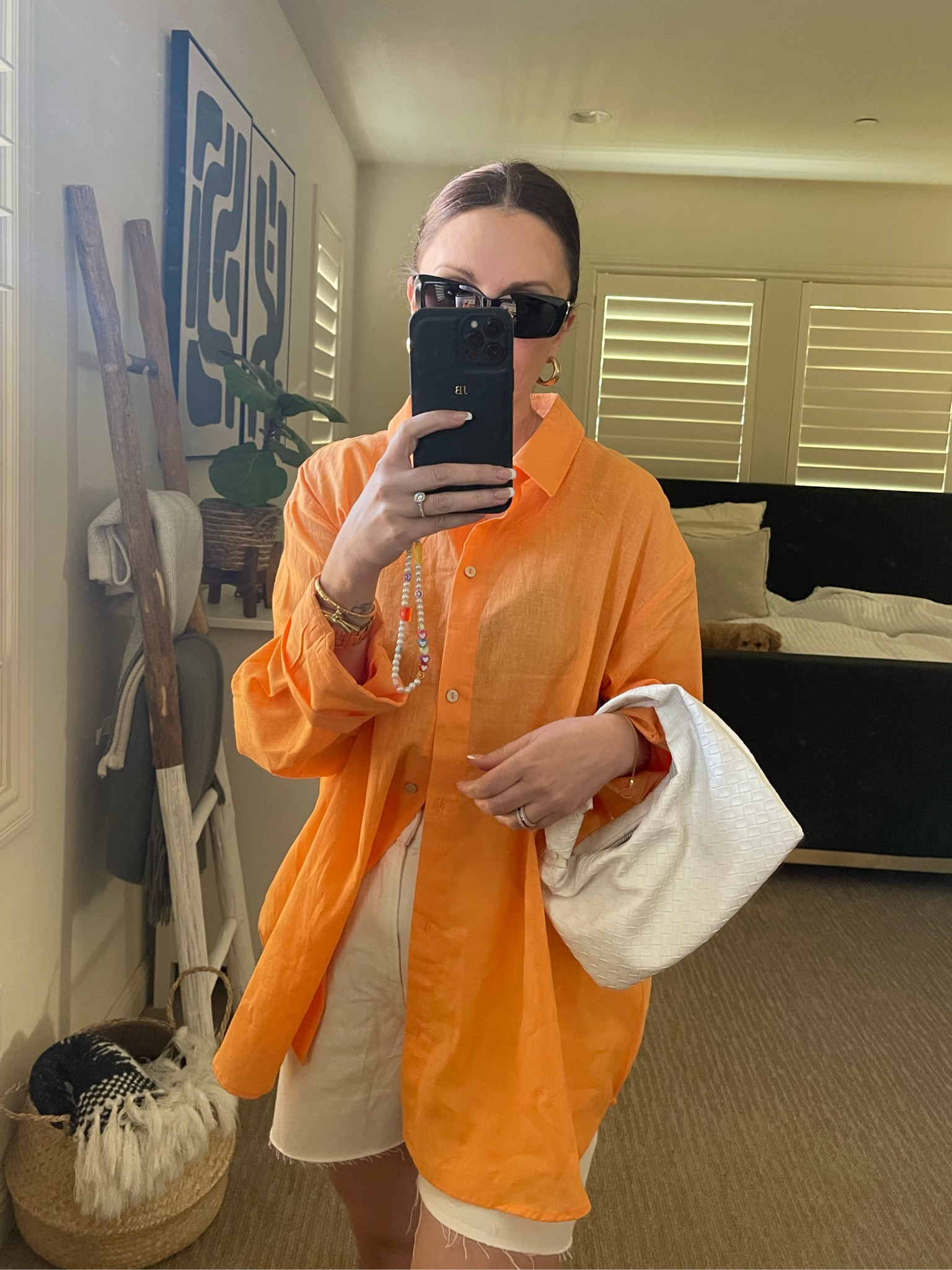 Adding a splash of color to your summer days 
Orange /many colors available linen blend shirt (wearing 2 sizes above for oversized look) white denim shorts , cute Amazon woven cloth designer #lookforless 

#LTKitbag #LTKFind #LTKstyletip