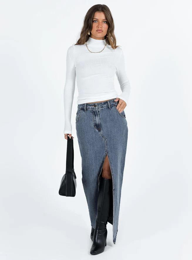 Barbara Split Midi Skirt Faded Denim | Princess Polly US