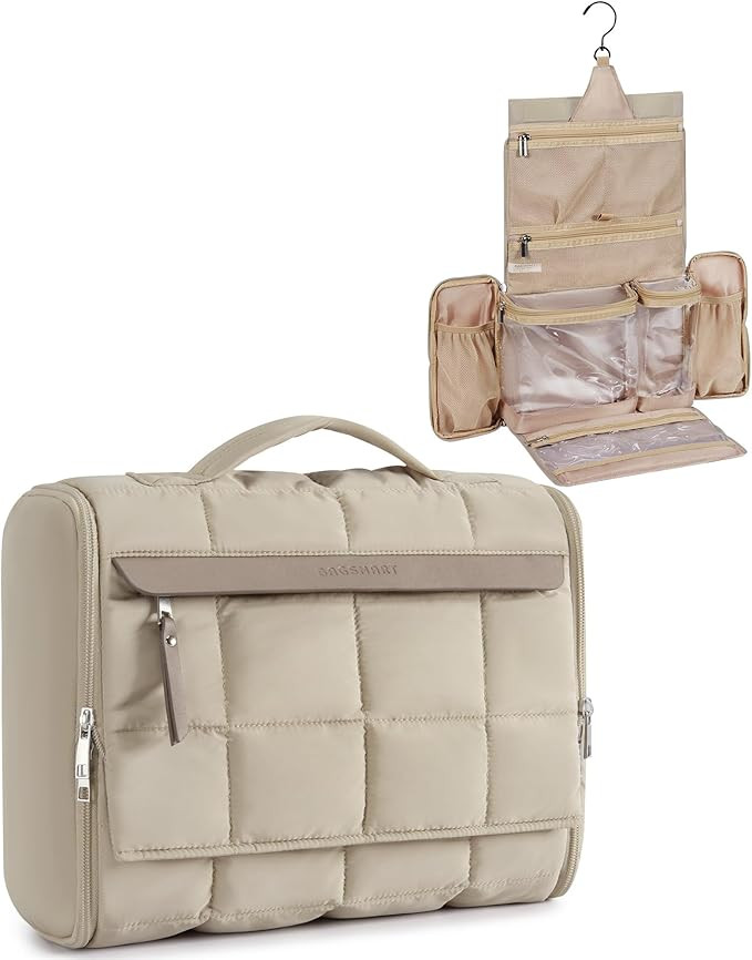 BAGSMART Travel Toiletry Bag, Extra Large Full-open Hanging Toiletry Bag for Women, Puffy Cosmeti... | Amazon (US)