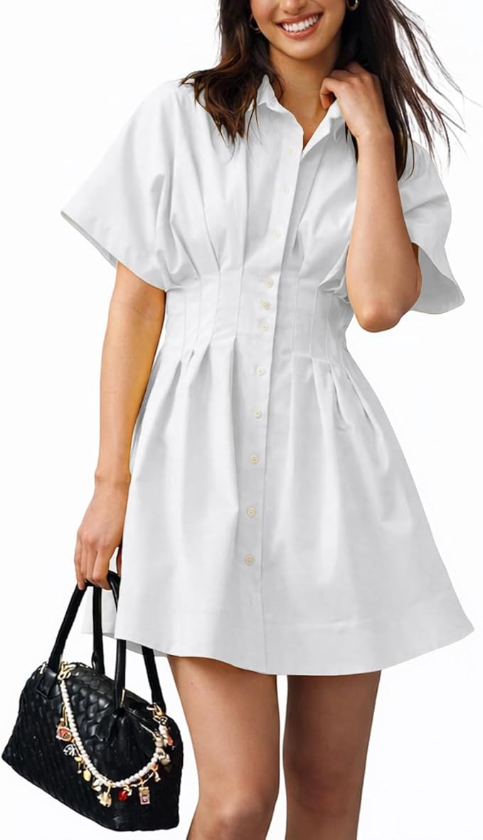 Shy Velvet Women’s Mini Shirt Dress Casual Button Down Short Sleeve Collared Summer Dresses | Amazon (US)