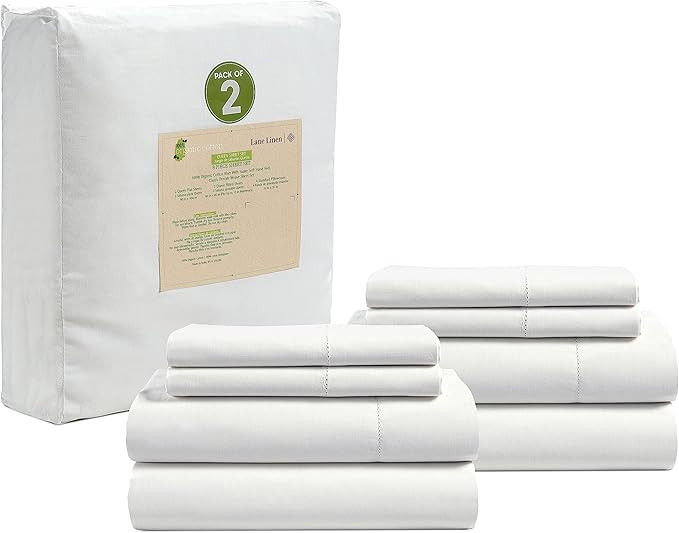 LANE LINEN 100% Organic Cotton Queen Sheets, 8Pc Queen Bed Sheets, Soft & Breathable Queen Size S... | Amazon (US)