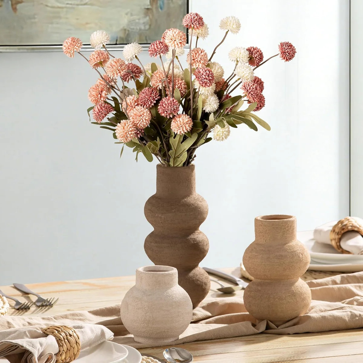 Ceramic Vase Home Table Decor - Flower Vase Set of 3 Living Room Kitchen Decorations Farmhouse Mo... | Wayfair North America