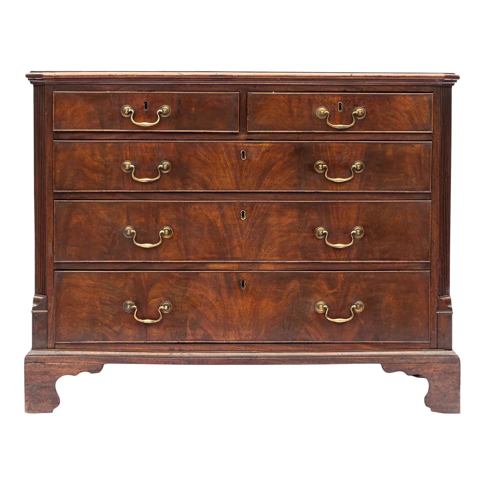 George Iii Mahogany Chest With Banded Top, Canted Corners, and Reeded Posts, C. 1810. | Chairish
