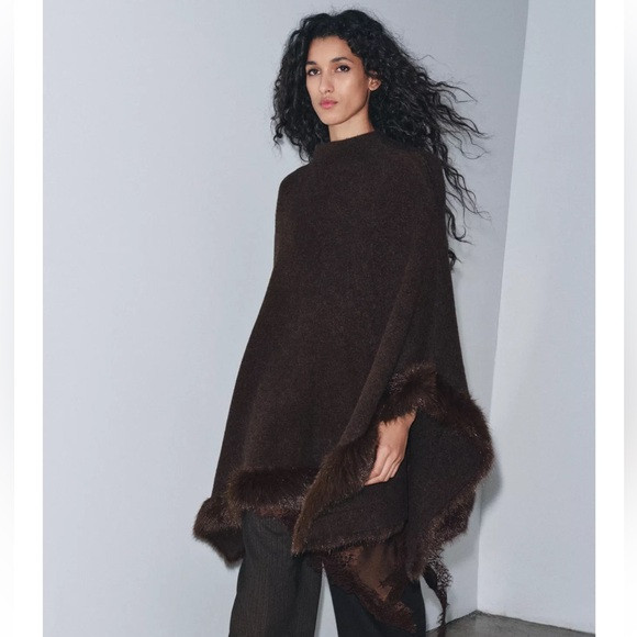 ZARA FAUX FUR KNIT CAPE PONCHO | Poshmark