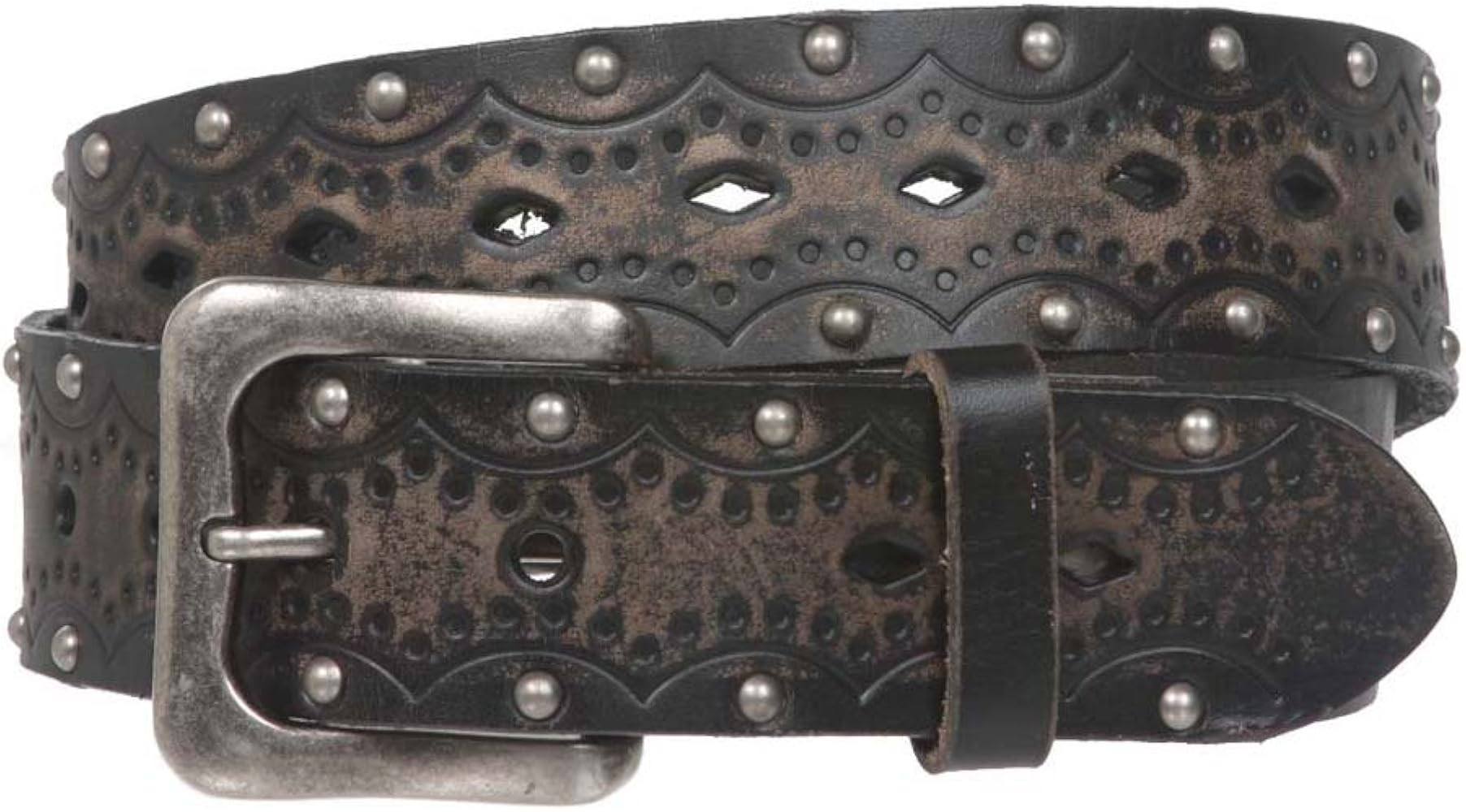 1 1/2" Snap on Perforated Studded Vintage Embossed Solid Leather Jean Belt | Amazon (US)