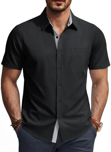 PJ PAUL JONES Mens Dress Shirt Short Sleeve Button Down Shirts Wrinkle-Free Business Casual Shirt... | Amazon (US)