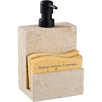 Beige Travertine Soap Dispenser with Sponge Holder – Marble Look Hand & Dish Resin Soap Pump Bo... | Amazon (US)