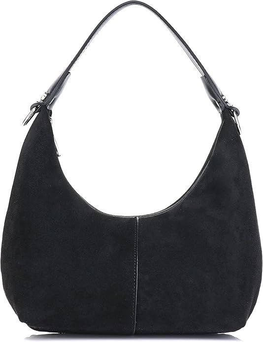 Small Crescent HOBO Shoulder Bag for Women Leather Suede Handbag Purse w/Detachable Strap | Amazon (US)