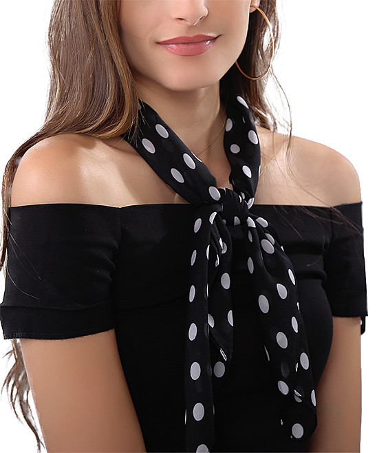 Idowela Women's Accent Scarves Black - Black & White Dot Hair Scarf | Zulily