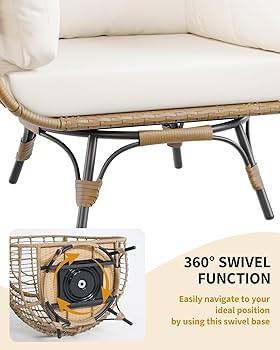 Outdoor 360° Swivel Egg Chair - Oversized Egg-Shaped Lounge Chair, Steel Frame, 4 Thick Cushions... | Amazon (US)