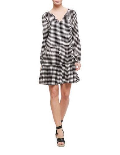 bishop-sleeve gingham-check dress | Lord & Taylor