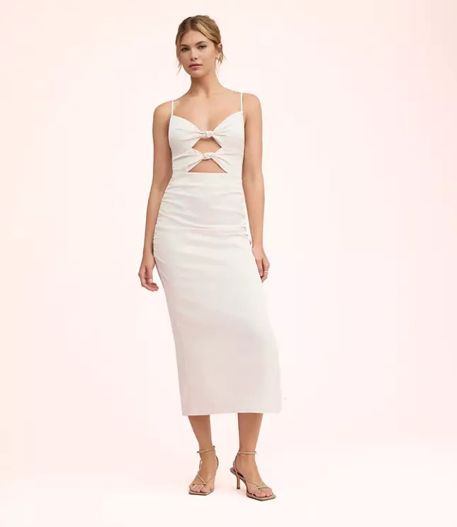 Lately Satin Knotted Cutout Midi Dress | LOFT