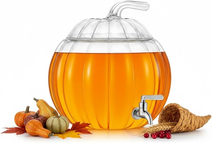 Glass Pumpkin Drink Dispenser 2 Gallon Thanksgiving Winter Party Server Tap | Amazon (US)