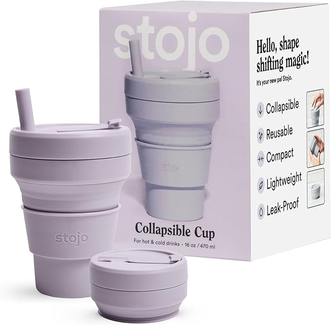 STOJO Collapsible Travel Cup With Straw - Lilac, 16oz / 470ml - Reusable To-Go Pocket Size Silico... | Amazon (US)