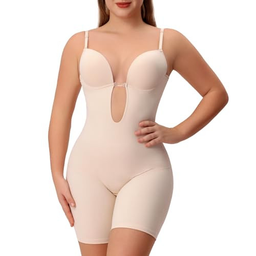 Slimers Backless Shapewear Strapless Bodysuit - Low Back Women Body Shaper : Slimming Built In Bra With Plunge Beige | Amazon (US)