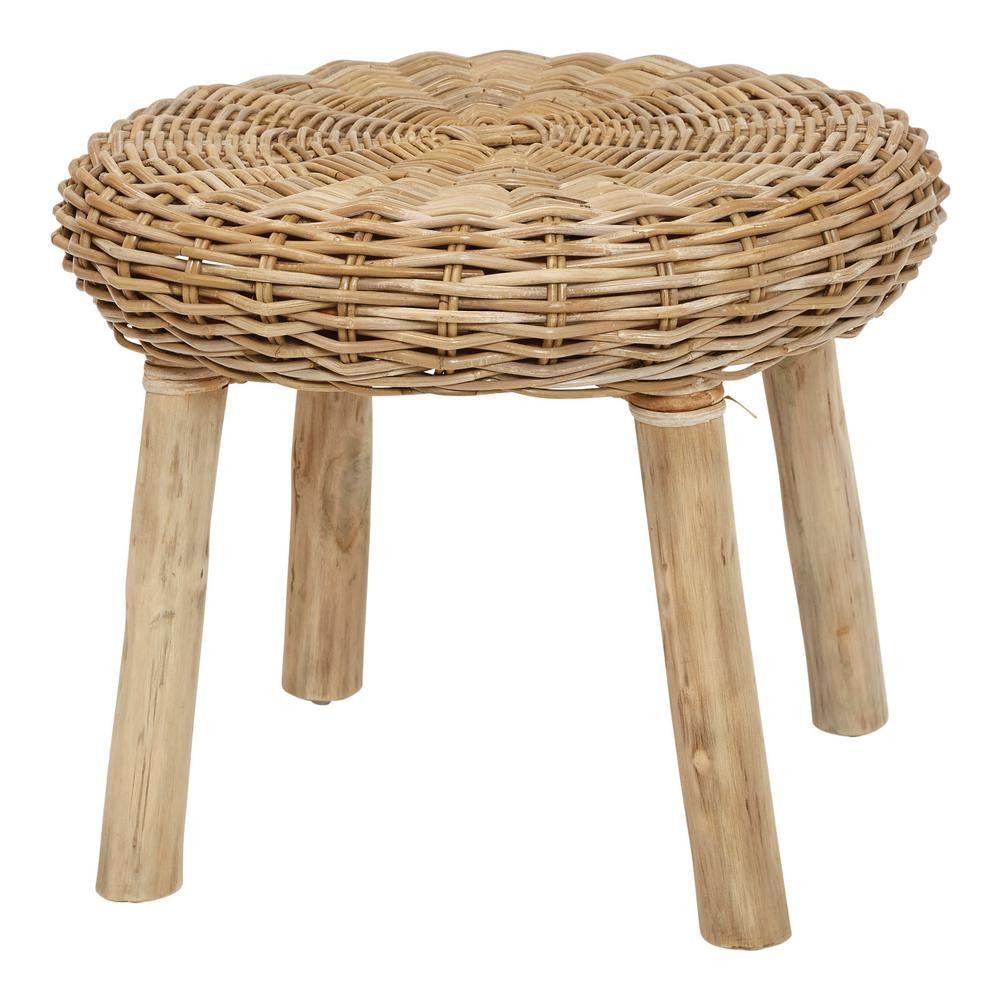 3R Studios Brown Woven Stool with Wood Legs | The Home Depot