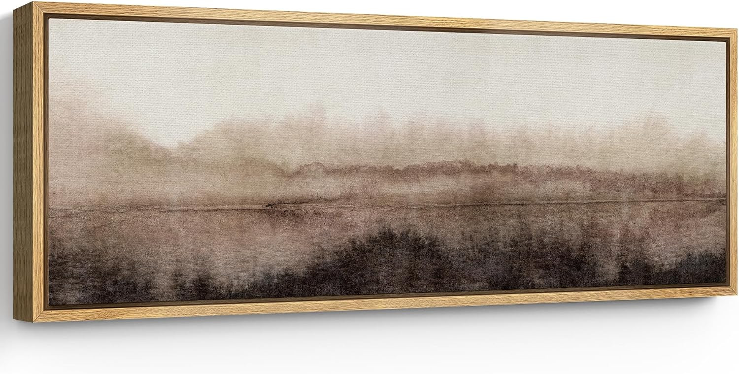 SIGNFORD Large Framed Canvas Print Wall Art Serene Misty Landscape in Soft Browns Illustrations Modern Art Calm Warm for Living Room, Bedroom, Office - 60"x20" | Amazon (US)