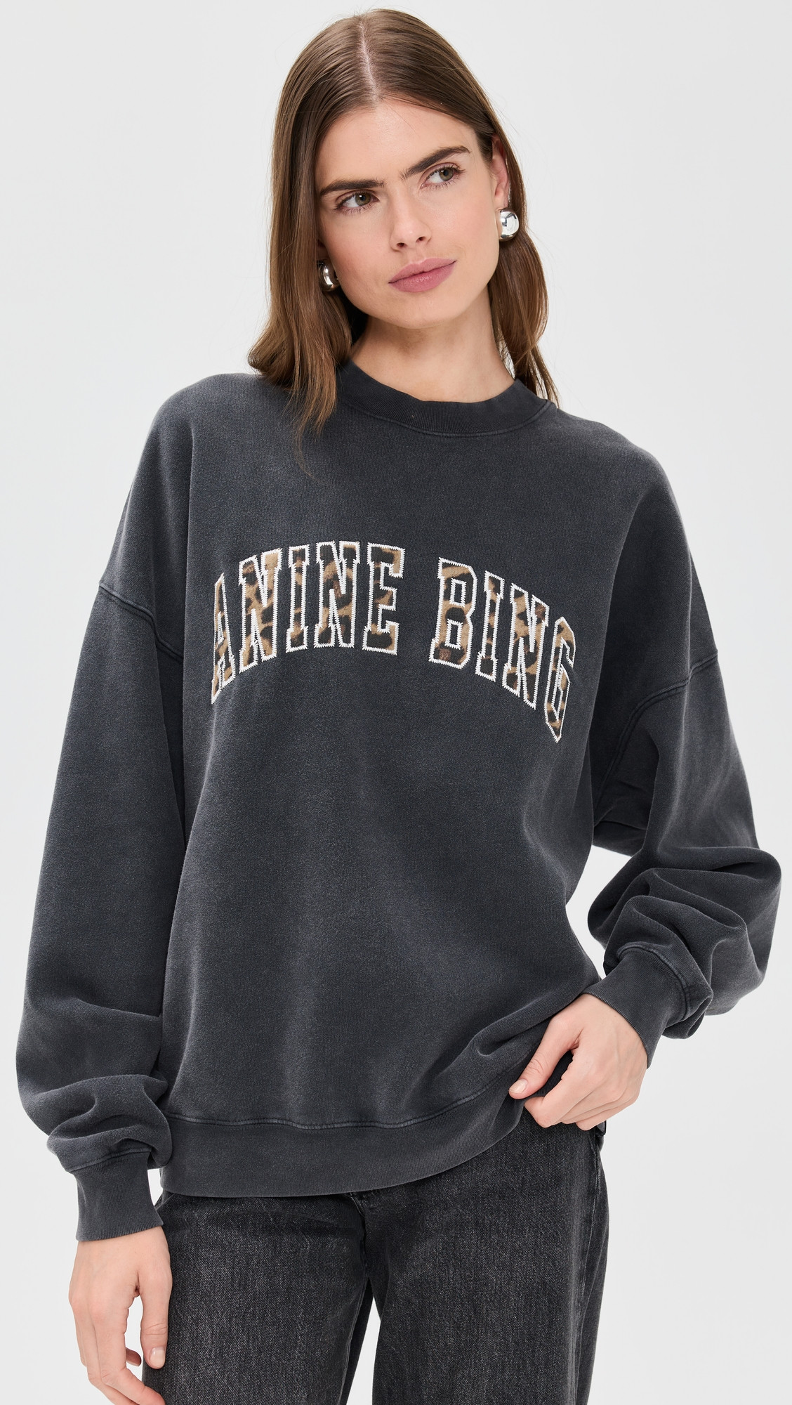 ANINE BING Miles Anine Bing Leopard Sweatshirt Washed Black M | Shopbop