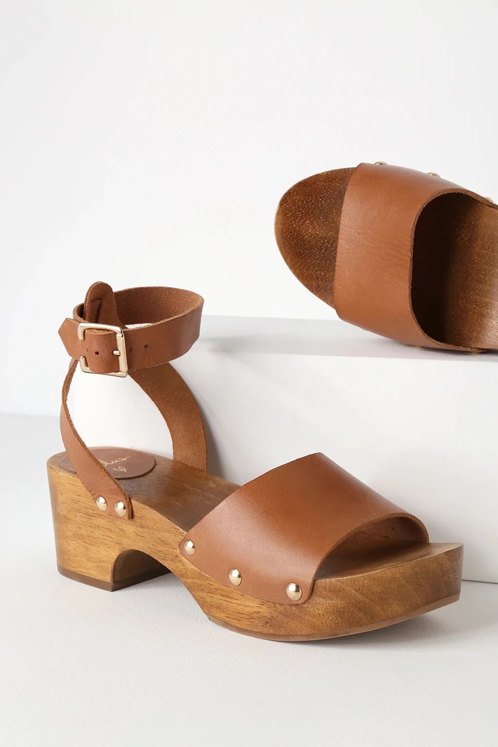 Willy Cognac Leather Open-Toe Clog Sandals | Lulus (US)