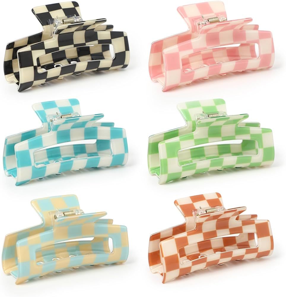 Paderison Claw Clips 6 Pcs Checkered Hair Claw for Women Clips Multicolored Rectangle Hair Clips ... | Amazon (US)