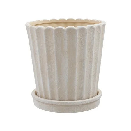 My Texas House 8 Inch Shell Planter Cream Ceramic Indoor Outdoor Flower Pot | Walmart (US)