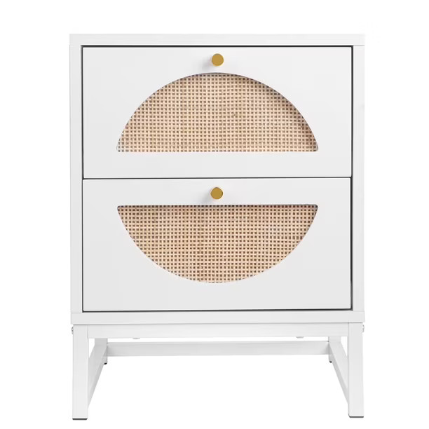 Resenkos White Nightstand for Bedroom with Drawer, Wood Rattan Bedside Table Living Room Side Tab... | Walmart (US)