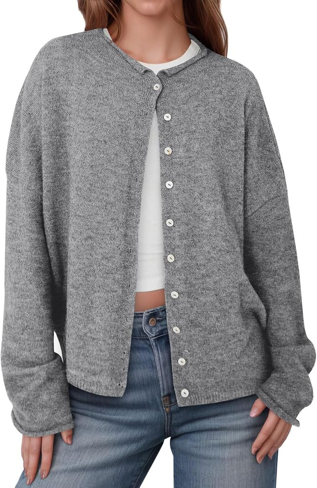 Saodimallsu Womens Button Up Long Sleeve Lightweight Knit Cardigan | Amazon (US)
