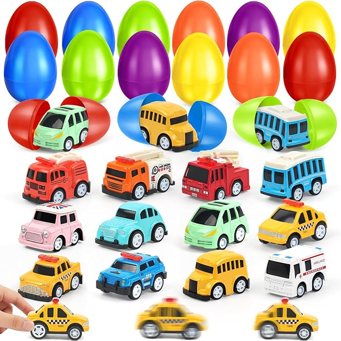 12 Pack Easter Eggs Filled Die-cast Vehicles Toys,Prefilled Easter Eggs with Toys for Kids,Plasti... | Amazon (US)