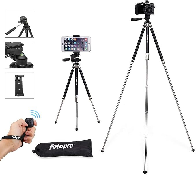 Fotopro Phone Tripod, 39.5 Inch Tripod for iPhone, Travel Tripod with Bluetooth Remote/Smartphone... | Amazon (US)