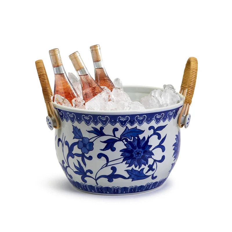 Blue and White Chinoiserie Party Bucket with Bamboo Handles | Jansen Home