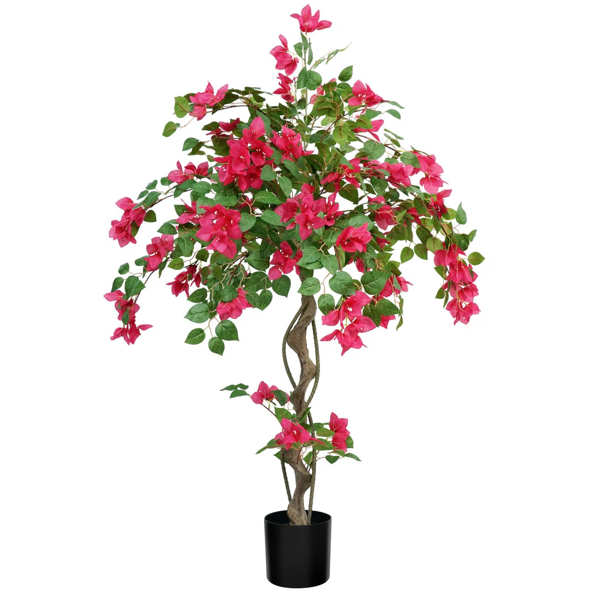 4FT Artificial Bougainvillea Tree With Black Plastic Pot,Uv Resistant Faux Flowering Plant For In... | Wayfair North America