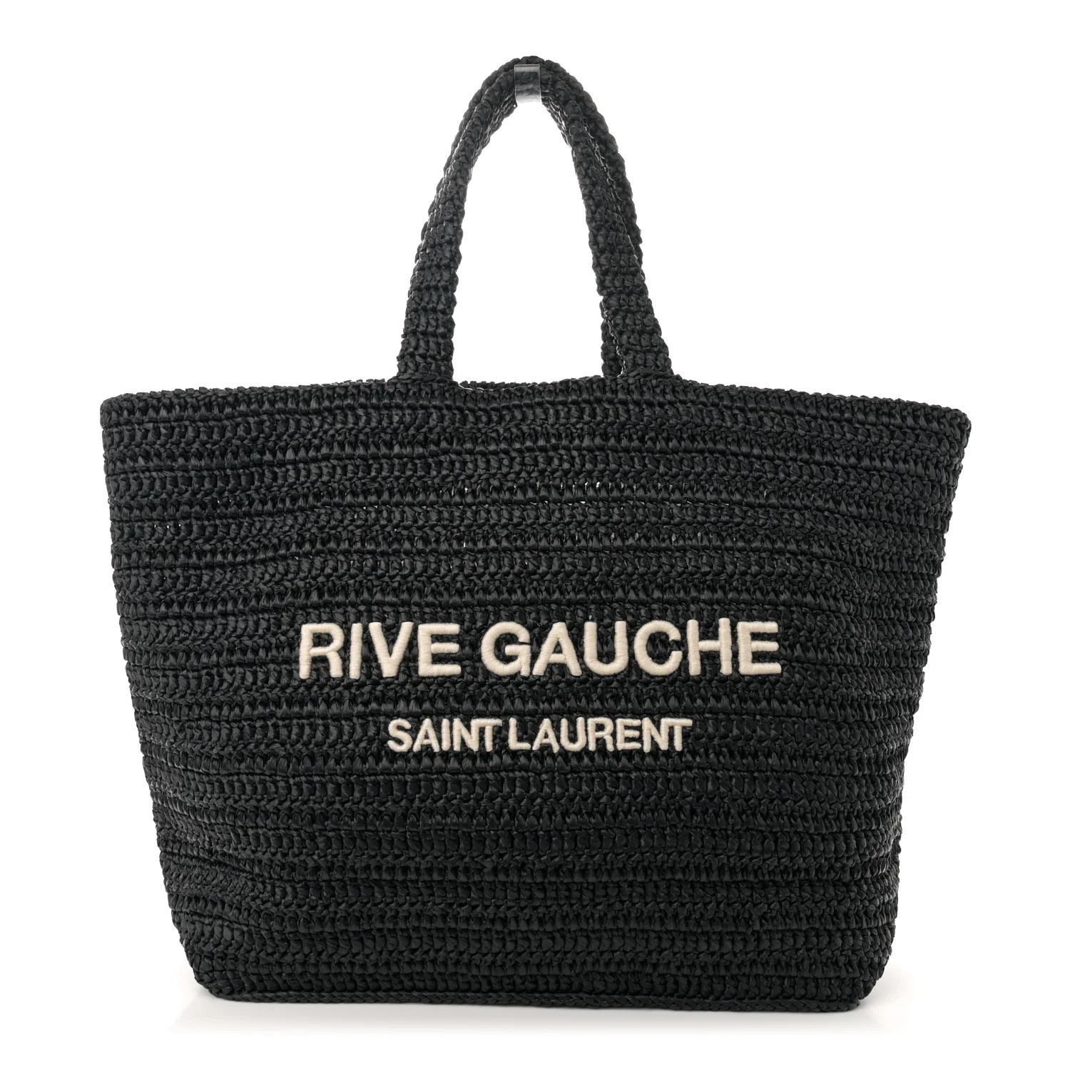 Raffia Rive Gauche Tote Black | FASHIONPHILE (US)