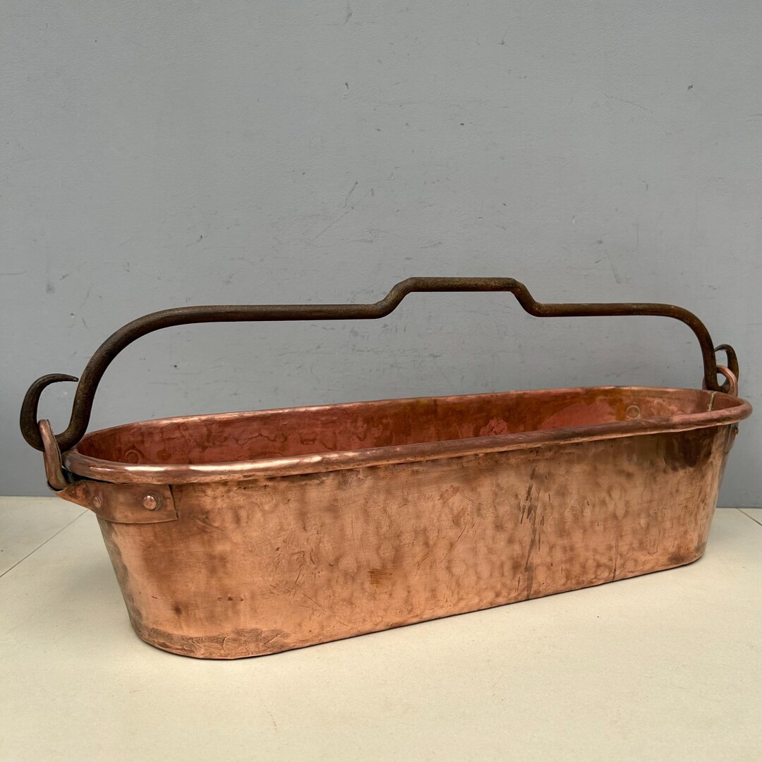 Large Antique French Copper Fish Poacher, Kettle or Poaching Pan Trough Planter Jardiniere Hammer... | Etsy (US)