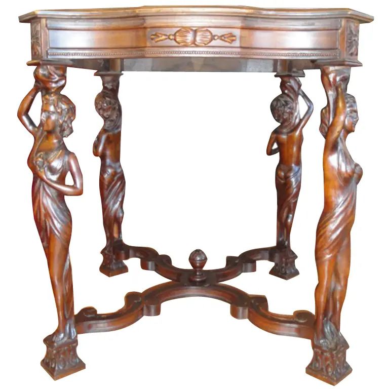 Art Deco Figural Carved End Table | Chairish