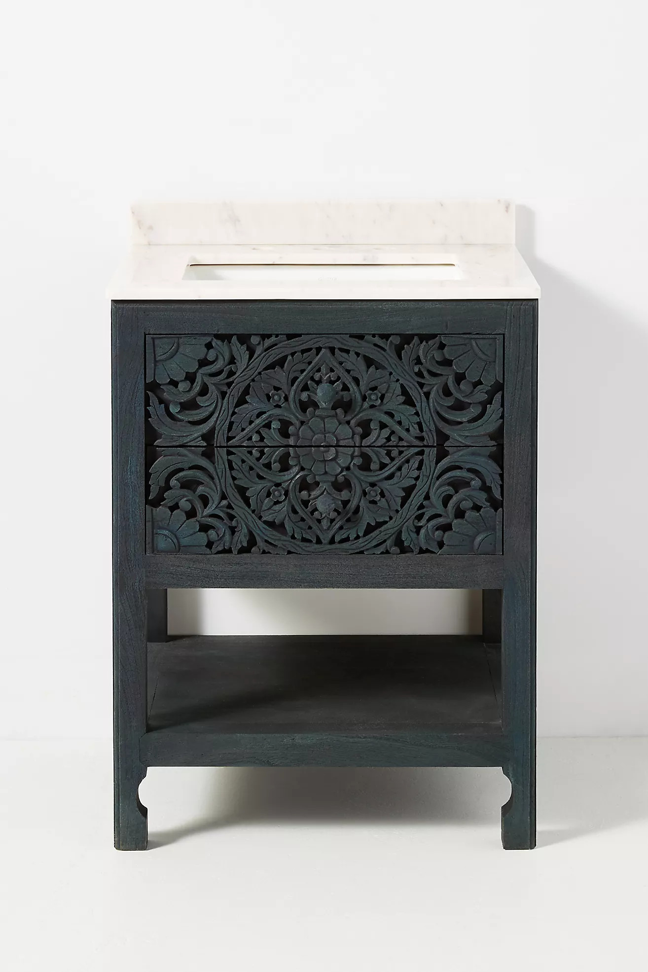 Handcarved Lombok Powder Bathroom Vanity | Anthropologie (US)