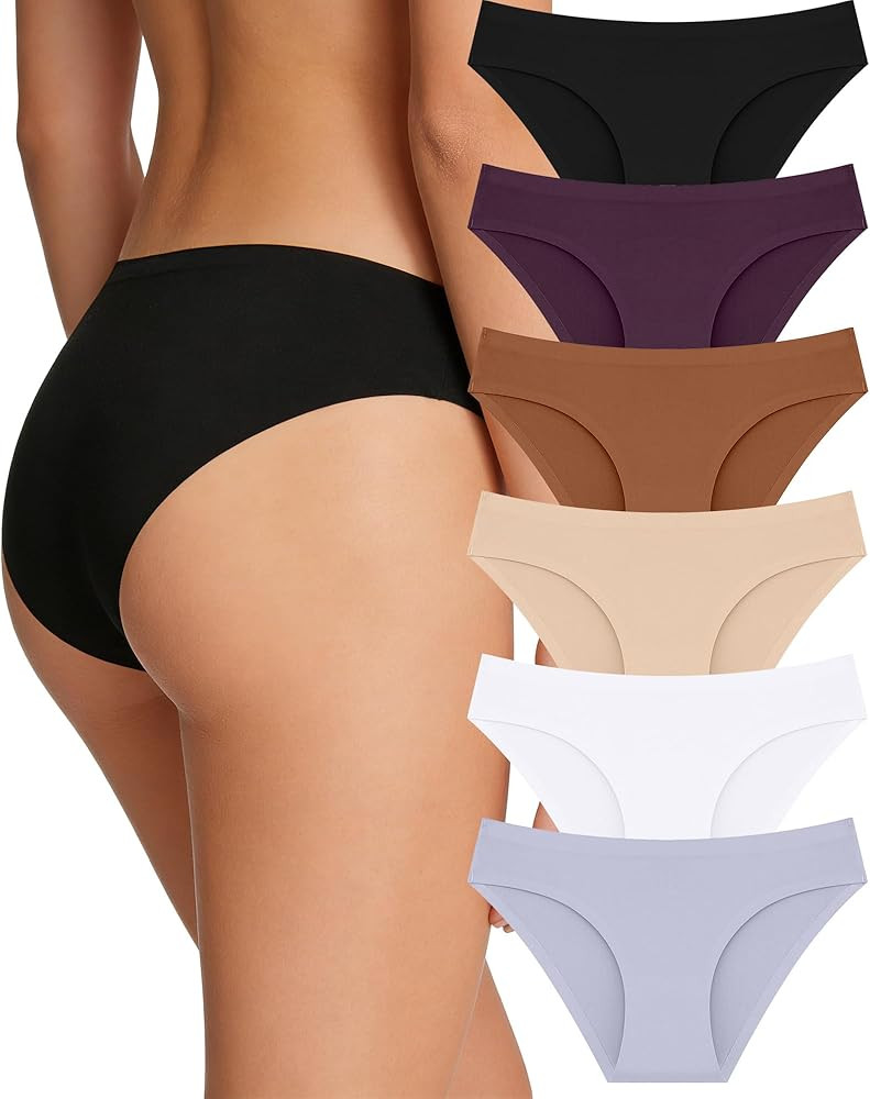 FINETOO 6 Pack Women’s Seamless Hipster Underwear No Show Panties Invisibles Briefs Soft Stretc... | Amazon (US)