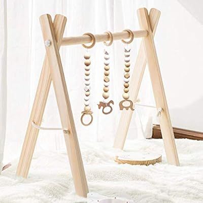 HAN-MM Wooden Baby Gym with 3 Wooden Baby Teething Toys Foldable Baby Play Gym Frame Activity Gym... | Amazon (US)